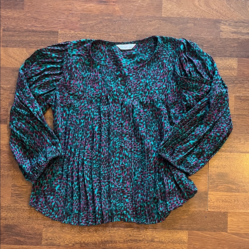Nine West Vibrant Green and Purple Blouse Small
